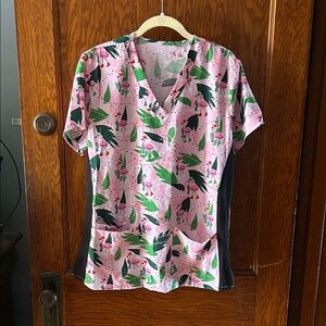 Flamingo Print Scrub Top